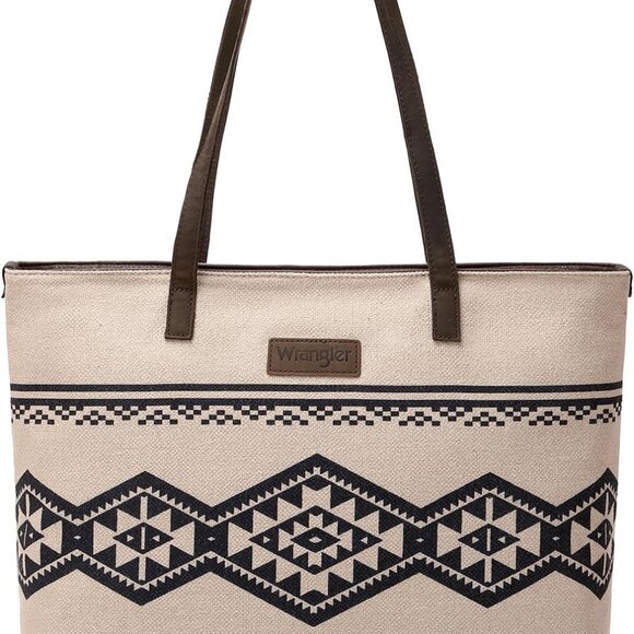 Canvas Tote Bag Women Aztec Purse Leather Strap Oversized with Pockets - Picture 1 of 6